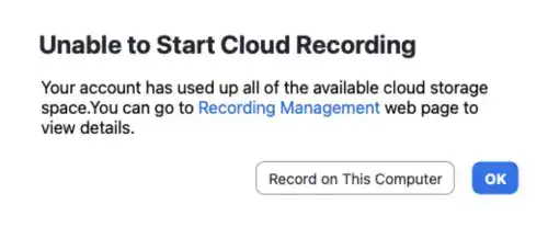 Zoom Cloud Recording Block Notification