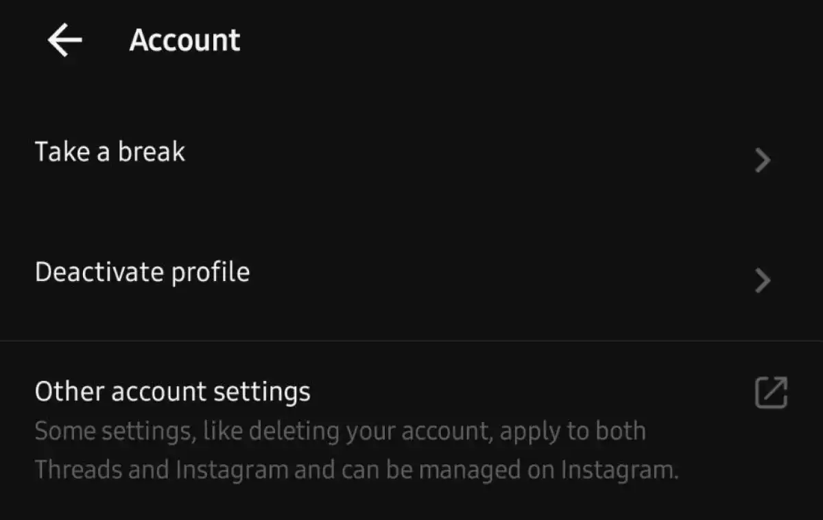 Threads account settings.