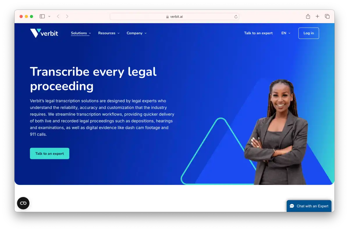 Screenshot of Verbit's Legal Landing Page