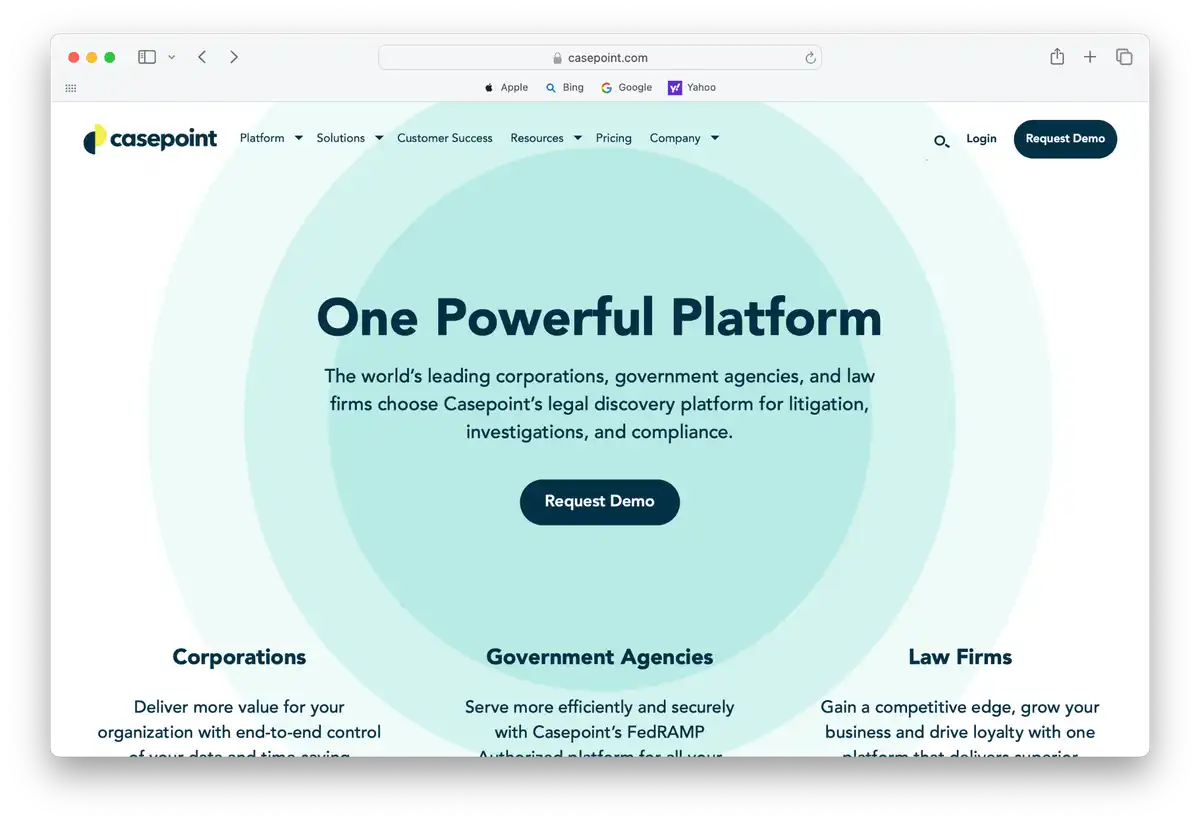Casepoint e-discovery homepage