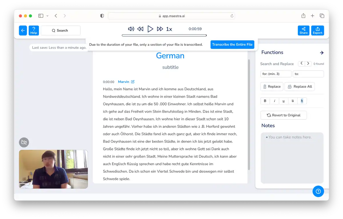 Maestra German Transcript Interface