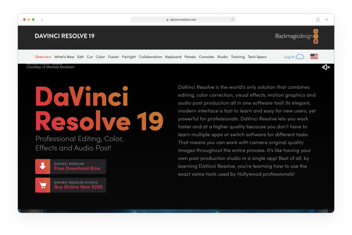 An image of DaVinci home page..