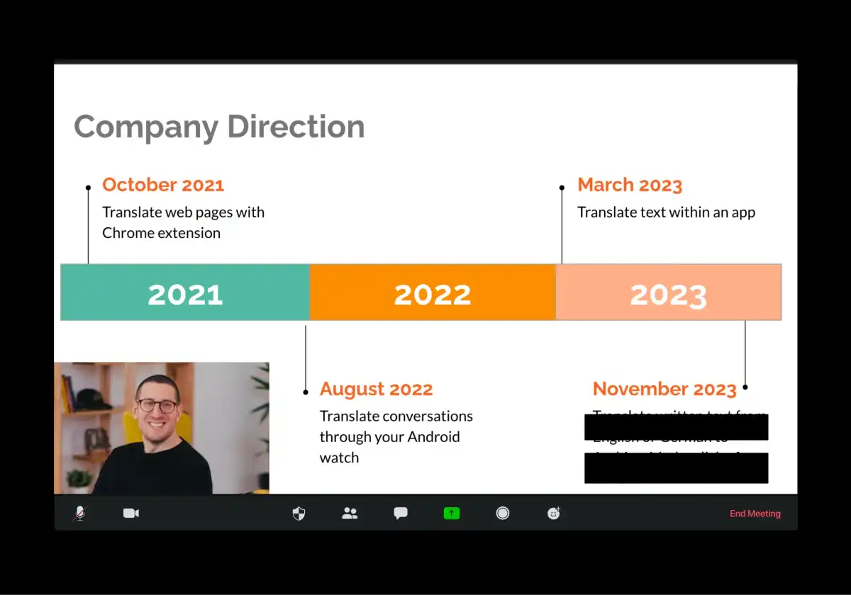 Screen share of zoom meeting showing redacted portion.