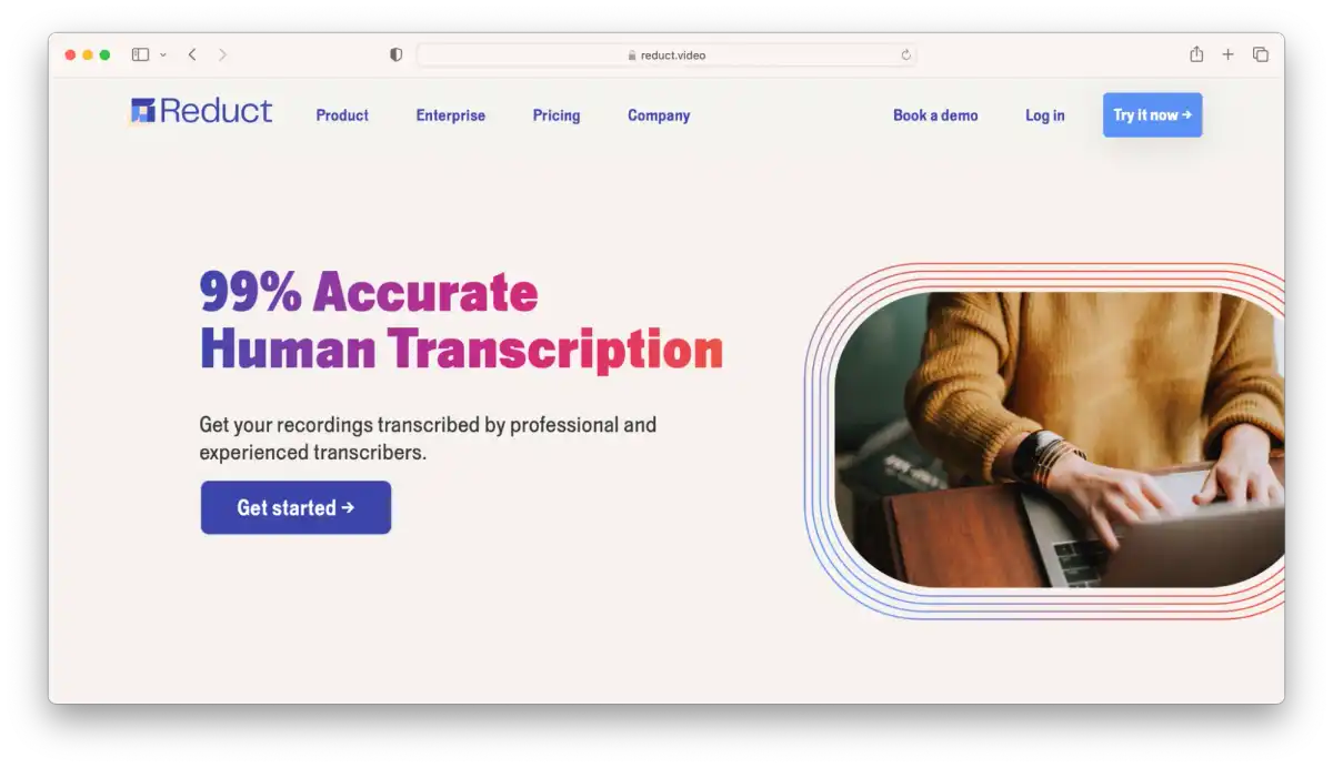 Screenshot of the Reduct's Human Transcription Landing Page