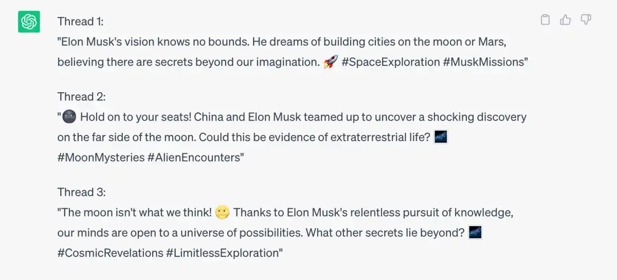 The thread format output from chatGPT