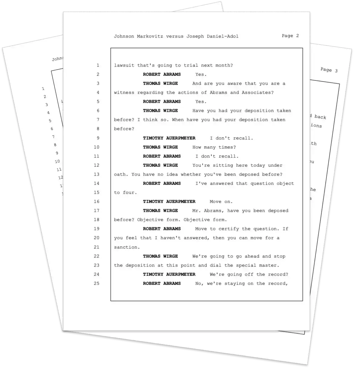 picture of transcript generated in legal format