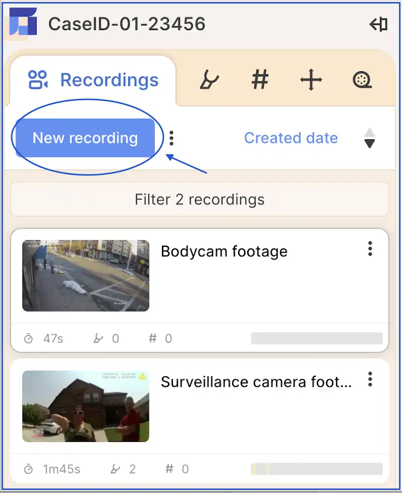 Screenshot showing how you can add new recording to a pre-existing project