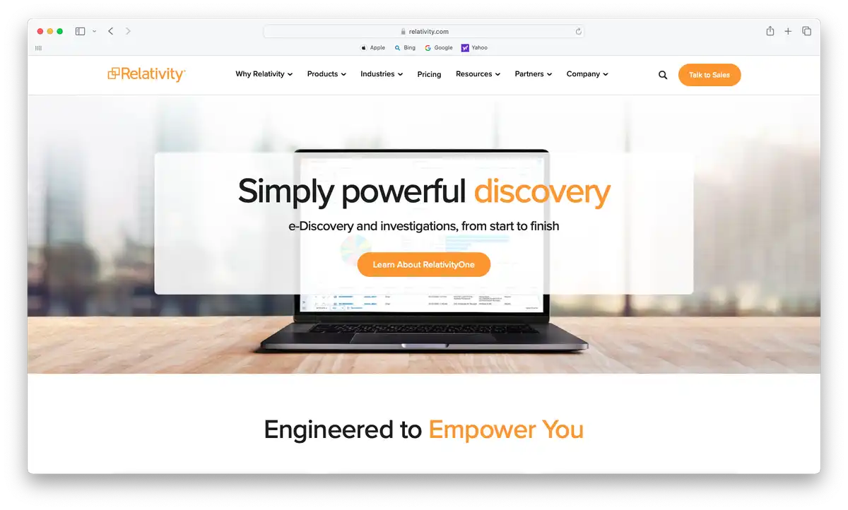 Relativity homepage for e-discovery