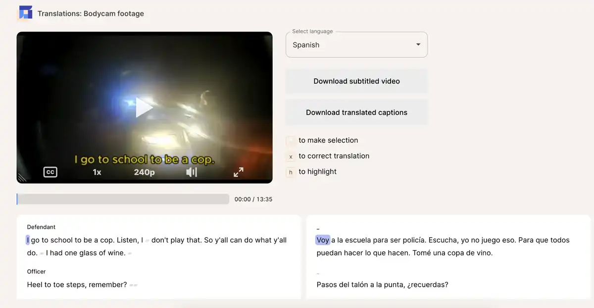 screenshot of body cam footage translation 