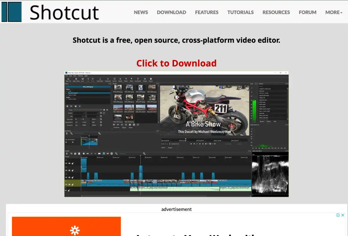 Shotcut landing page