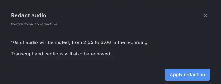 audio redaction pop up in Reduct.