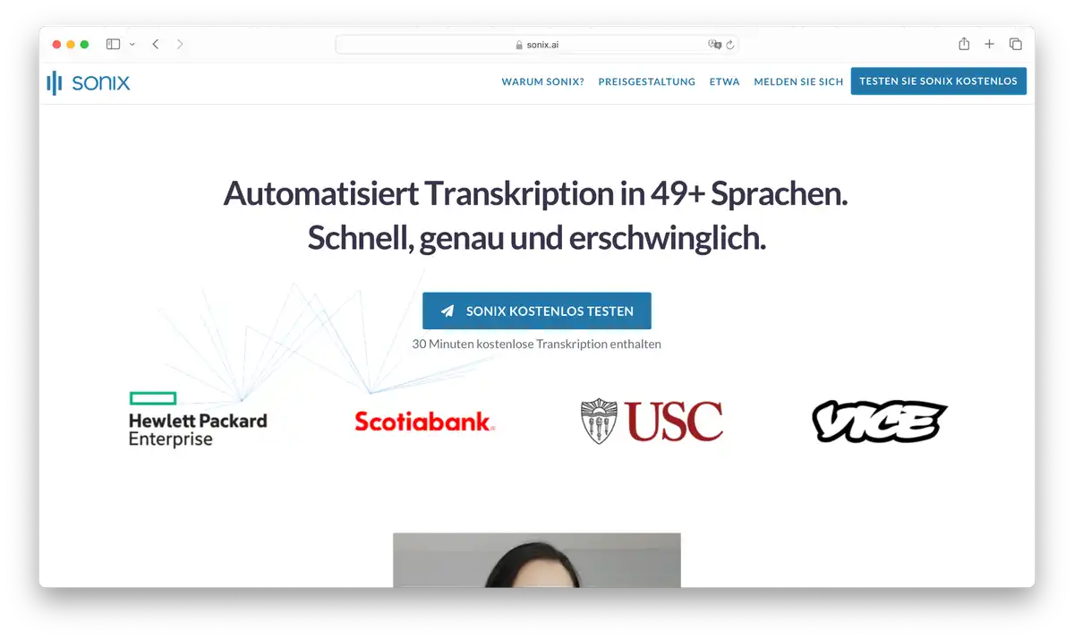 Sonix page in german language