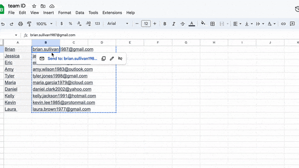 Screenrecording of copying and pasting the user names from spreadsheet and inviting the whole team in one fell swoop.