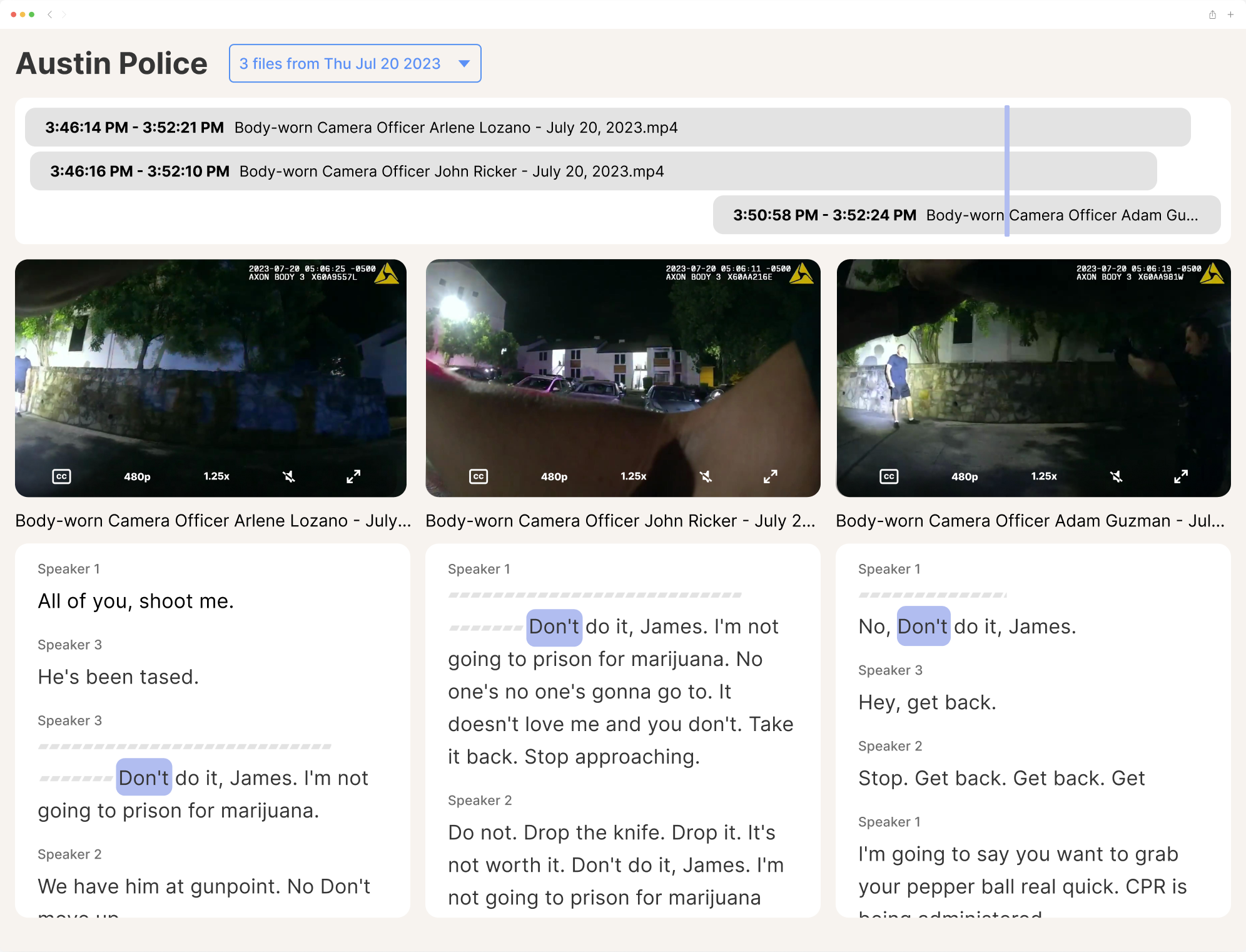 Reduct.Video Mutlicam View Platform Screenshot