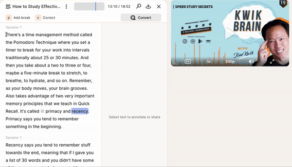 A GIF displaying how Reduct makes it easier to highlight a specific part and create a reel out of it.